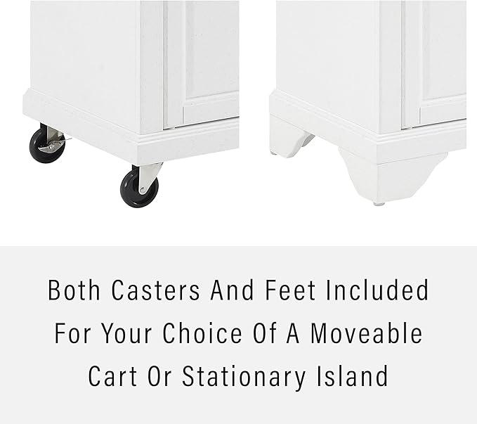 Crosley Furniture Avery Rolling Kitchen Island Storage Cart with Shelves, Microwave Stand, Coffee Bar, Distressed White