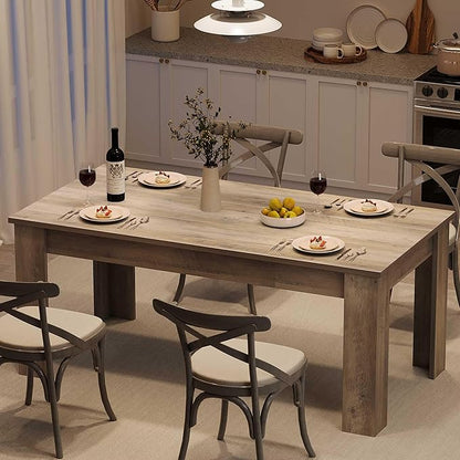 GarveeHome Dining Table for 4-6, Rectangular Dining Room Table with Large Table Top, Farmhouse Wood Dining Dinner Table for Dining Room, Kitchen, Living Room, Retro Gray