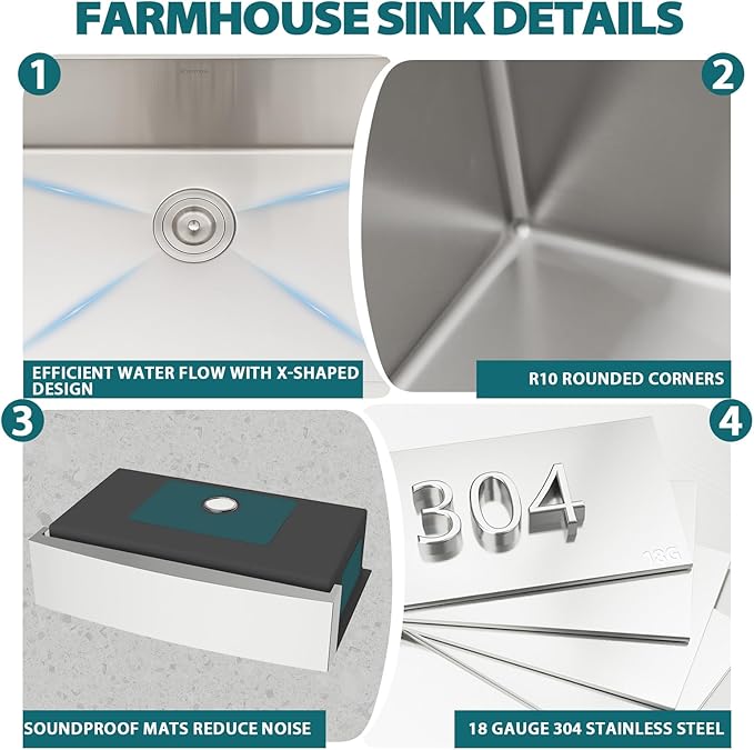 33 Farmhouse Kitchen Sink - 33x22 Inch Apron Front Farm Workstation Sink 16 Gauge Stainless Steel Single Bowl Deep Basin with Sliding Accessories