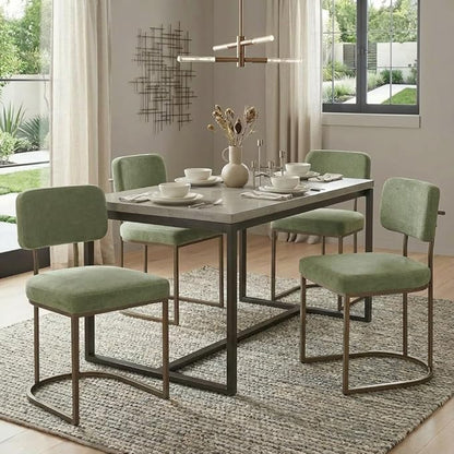 KISLOT Dining Chairs Set of 6, Upholstered Modern Kitchen Chairs with Ergonomic Backrest, Fabric Cushion & Wire Drawing Curve Metal Legs for Living Room, Restaurant, Café, Green, 2Boxs