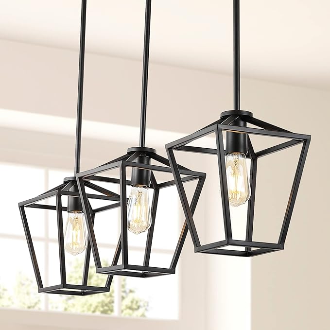 JONATHAN Y 36.5" Oil Rubbed Bronze Industrial Farmhouse Iron LED Pendant Light, Adjustable Cage Lantern for Kitchen Island, Dining Room, Foyer, Iron Shade (JYL7581A)