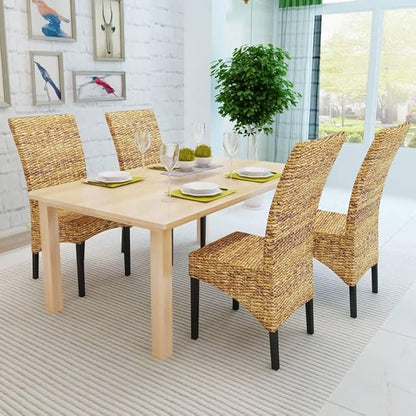 4 Piece Handmade Manila Abaca Dining Chairs Solid Mango Wood 18.5 in Wide Seat 38.2 in Tall Modern Farmhouse Accent Seating for Dining Room Kitchen Living Room