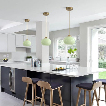 KCO Lighting Vintage Green Glass Pendant Light Brushed Gold Island Pendant Lights Small Globe Hanging Light Nordic Green Chandelier