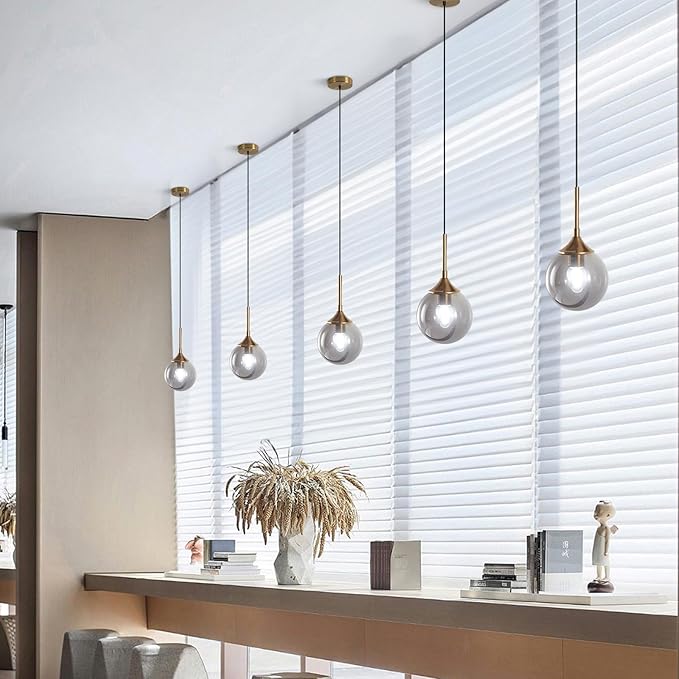 KCO Lighting Modern Gold Pendant Light 1-Light Large Globe Pendant Lights Set of Two Smoke Gray Glass Ball Pendant Light Fixture Dining Room Pendant Lamps Ceiling Hanging (2-Pack)
