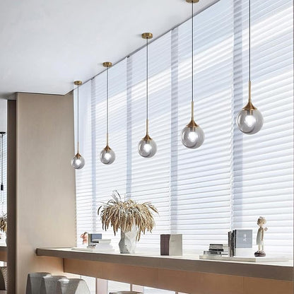 KCO Lighting Modern Gold Pendant Light 1-Light Large Globe Pendant Lights Set of Two Smoke Gray Glass Ball Pendant Light Fixture Dining Room Pendant Lamps Ceiling Hanging (2-Pack)