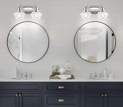 JONATHAN Y 16.75" Chrome Schoolhouse LED Vanity Light, Mid-Century Wall Sconce for Bathroom Kitchen Hallway, Clear Glass Shade, 2700K LED Bulb Included (JYL3531A)