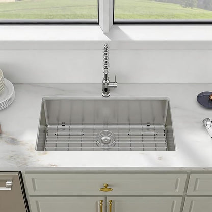 33 Inch Undermount Kitchen Sink - Fuyuoer 33x19 Inch Under Counter 16 Gauge Stainless Steel Single Bowl, 9'' Deep Basin with Round Corners
