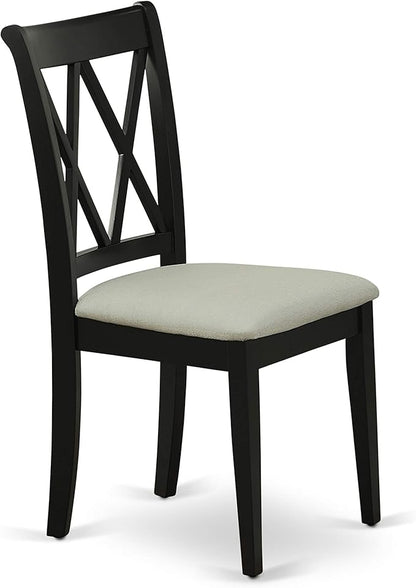 East West Furniture CLC-BLK-C Clarksville Dining Room Chairs - Linen Fabric Upholstered Wood Chairs, Set of 2, Black