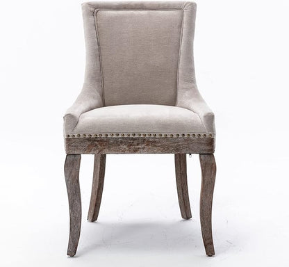 2 Pieces Dining Chair, Bar Chairs, Kitchen Island Chairs, Thickened Fabric Chairs with Neutral Toned Solid Wood Legs, Bronze Nail Head Accent, Sturdy Structure, for Living Room Dining Room, Beige