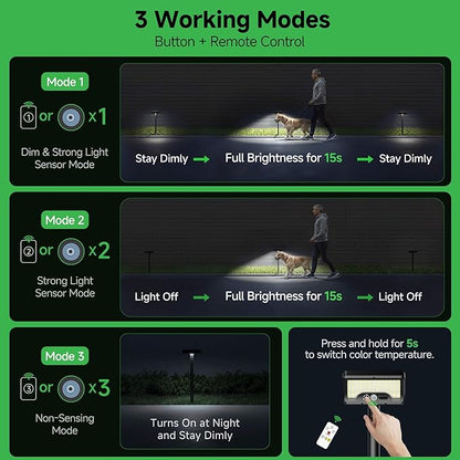 Solar Motion Sensor Lights Outdoor Pathway, Warm & Daylight 3000k/5000k/7000k Path Light IP65 Waterproof, 3 Modes Black Walkway Lighting with Remote Control for Driveway Garden (8 Pack)