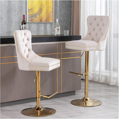 Thick Golden Swivel Velvet Barstools Adjusatble Seat Height from 27-35 Inch, Modern Upholstered Bar Stools with Backs Comfortable Tufted for Home Pub and Kitchen Island,for Living Room