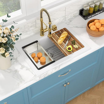 Sarlai Granite Composite Kitchen Sink - 30"x22" Drop In Kitchen Sink 30 Inch Ledge Workstation White Granite Quartz Composite Top-Mount Single Bowl Sinks Basin with Accessories