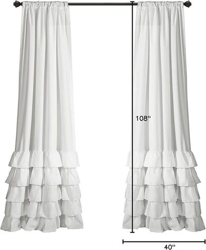 Lush Decor Allison Ruffle Light Filtering Window Curtain Panels Pair 40" W x 108" L White - Coquette Curtains for Bedroom - Drapes - Ruffle Curtains Kids