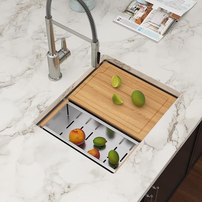 23 inch Undermount Kitchen Sink Workstation - Couoko 23x19 Undermount Bar Sink Ledge 16 Gauge 304 Stainless Steel Single Bowl Sink Deep Handmade RV Sink