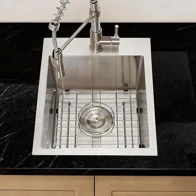 SHACO 13x15 Inch Drop In RV Bar Sink, Topmount 16 Gauge Stainless Steel Single Bowl Small Kitchen Outdoor Sink with Strainer Drain