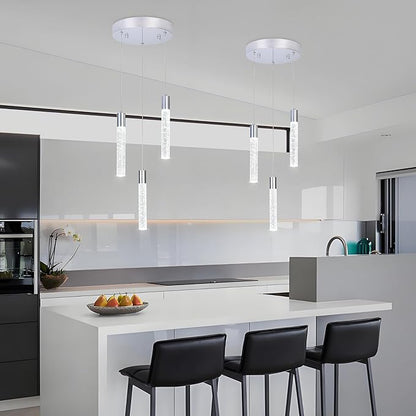 3 Light Pendant Lights Kitchen Island,Modern LED Bubble Crystal Pendants with Dimmable 3000K-6000K Ceiling Hanging Light Fixture for Dining Room Bedroom,Chrome Finish,Adjustable Height 59"
