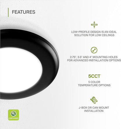 ASD 6 Pack LED Disk Lights 4 Inch, 10W 5CCT 2700K-5000K 685LM CRI90+, Dimmable Flush Mount Ceiling Light Fixture, Low Profile Surface Mount Disc Lights, Junction Box or Recessed Can Install, UL