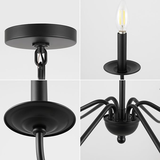 JONATHAN Y 34.75" Black 6-Light Bohemian Farmhouse Iron Chandelier, Rustic Candle-Style LED Hanging Light for Dining Room Kitchen Island Entryway Foyer (JYL7559B)