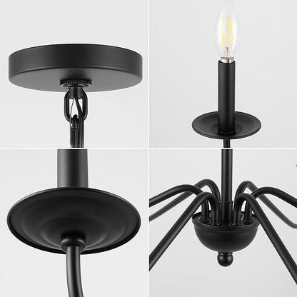 JONATHAN Y 34.75" Black 6-Light Bohemian Farmhouse Iron Chandelier, Rustic Candle-Style LED Hanging Light for Dining Room Kitchen Island Entryway Foyer (JYL7559B)