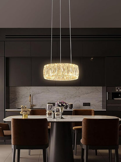 Modern LED Dimmable Crystal Chandelier 8" Ring Gold Pendant Light Fixtures for Kitchen Island Dining Room Living Room