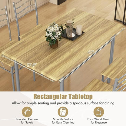 Giantex Modern 5 Piece Dining Table Set for 4 Chairs Wood Metal Kitchen Breakfast Furniture (Natural)