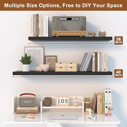 Large Floating Shelves for Wall 24" W x 12" D x 1.2" H Deep Floating Shelves 1 Pack Floating Shelf Large Storage Space Wall Mount Shelf for Living Room Kitchen Bathroom Black