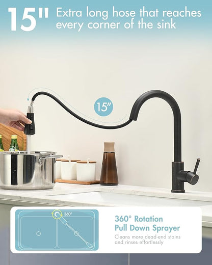 GIMILI Oil Rubbed Bronze Kitchen Faucet with Pull Down Sprayer Single Hole Kitchen Sink Faucet Suitable for Farmhouses RV Laundry Room Outdoor and Campers