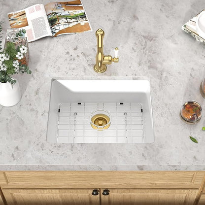 21 Inch White Undermount Bar Sink - Granite Composite Single Bowl Classic Quartz Wet Prep Sink for RV, Kitchen Bar, Boat, and Outdoor #TLGU-135