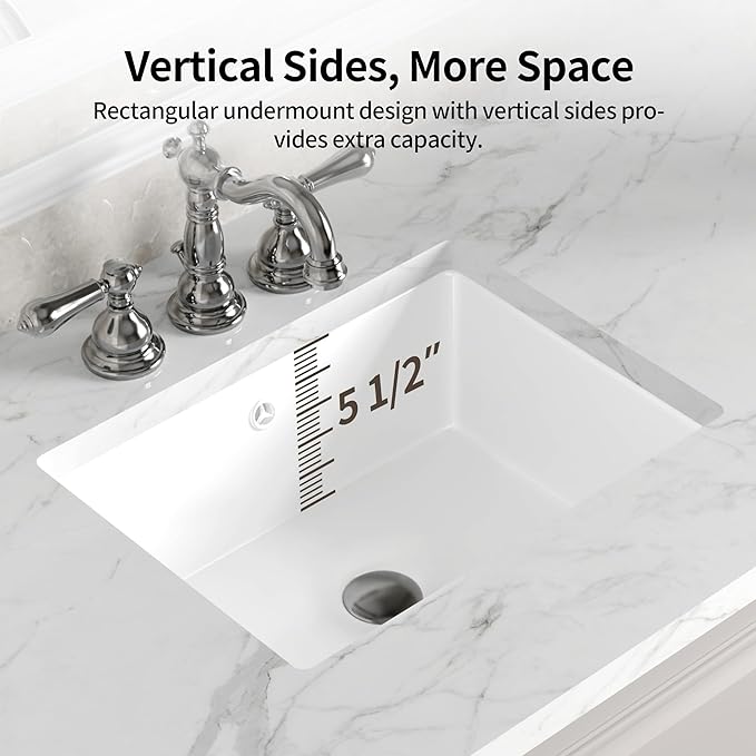 DeerValley 18 x 13.5 Inch Undermount Bathroom Sink, White Ceramic Under Counter Bathroom Sinks, Modern Lavatory Vanity Bath Wash Bowl Basin with Overflow
