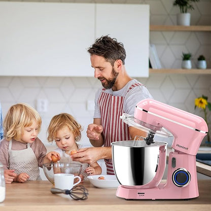 Honinst Stand Mixer, 6.5QT 10-Speed Tilt-Head Electric Stand Mixer, 3-In-1 Kitchen Mixer with Bowl, Dough Hook, Whisk and Beater, Food Mixer for Baking, Cake and Most Home Cooks, Pink