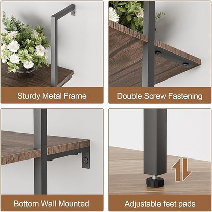 aboxoo Ladder Shelf 2PCS Open Bookshelf 5-Tier Wall-Mounted Wood Bookcase Rack Open Back Industrial Modern Plant Flower Stand Utility OrganizerMetal Frame Furniture Office Kitchen Bedroom (Brown)