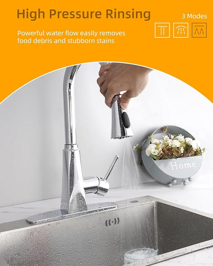 Hibbent Kitchen Sink Faucet Head Replacement, NSF/ANSI/CAN 61 & CUPC Certified, 3-Function Pull Down Sprayer Nozzle with 15 Adapters, Compatible with Delta, Kohler, Moen Faucets, Brushed Nickel