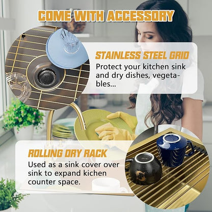 Gold 50/50 Double Bowl Kitchen Sink, 33"x 22" Stainless Steel Drop In Kitchen Sink Gold Topmount Sink With Gold-tone Accessories-Rack,Grid And Drain Assembly Add Luxurious Look For Modern Kitchen