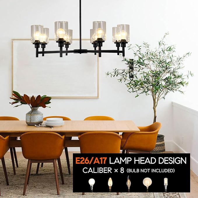 A Million 27.5" Black Chandelier 5 Lights, Kitchen Island Lighting Industrial Chandelier with Clear Glass Shade, Ceiling Pendant Light for Farmhouse Dining Room Living Room Bedroom