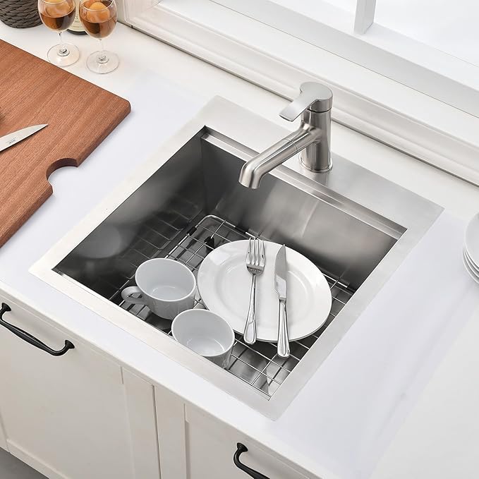 21x20 Inch Drop In Kitchen Sink Workstation - VAPSINT 21 Inch Topmount Kitchen & Bar Sink 16 Gauge Stainless Steel Handmade Single Bowl Small Kitchen Sinks for RV Wet Prep with Accessories