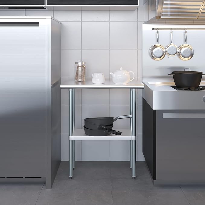 Stainless Steel Work Table | NSF Kitchen Island Food Prep | Laundry Garage Utility Bench (Table, 30" Long X 14" Deep)
