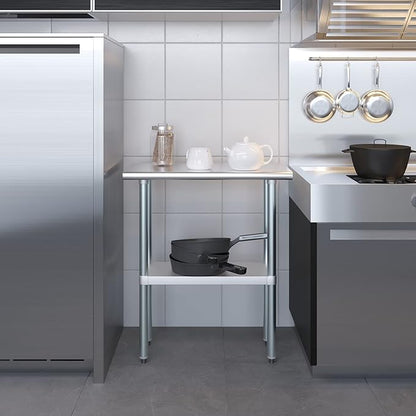 Stainless Steel Work Table | NSF Kitchen Island Food Prep | Laundry Garage Utility Bench (Table, 30" Long X 14" Deep)