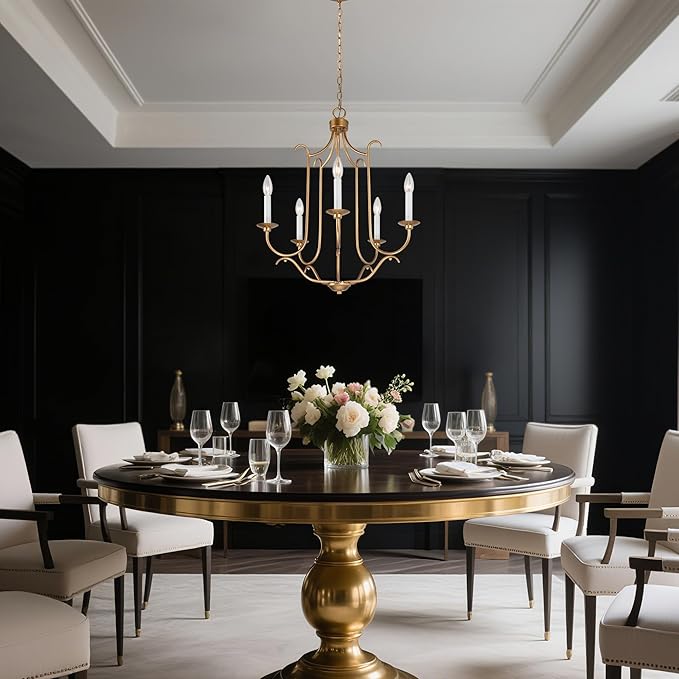 KSANA Gold Chandelier for Dining Room, 5 Light Modern Chandelier Light Fixtures with Candlestick 21" Adjustable Hanging Chandelier for Living Room Bedroom Hallway