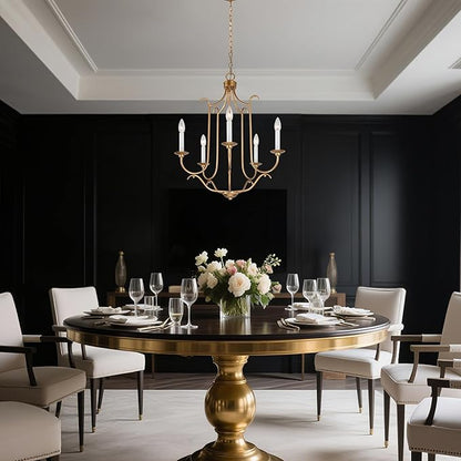 KSANA Gold Chandelier for Dining Room, 5 Light Modern Chandelier Light Fixtures with Candlestick 21" Adjustable Hanging Chandelier for Living Room Bedroom Hallway