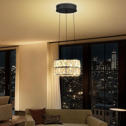 Modern Led Ring Chandelier Dimmable Ring Pendant Light for Kitchen Island Living Room Dining Room Adjustable 11.8 inch Black