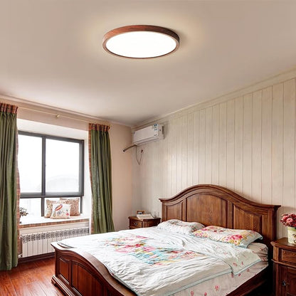 HEYAN Walnut Wood Flush Mount Ceiling Light Fixture,16 Inch Dimmable LED Ceiling Light with 3000K-4000K-6000K Selectable Flat Low Profile Round Ceiling Lights for Bedroom Hallway Laundry (1 Pack)
