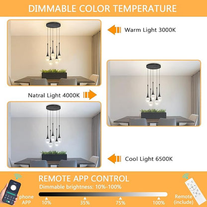 Crystal Chandelier for Dining Room Glam 5 Light Cluster Crystal Pendant Light Dimmable LED Chandeliers for Kitchen Island Living Room Black