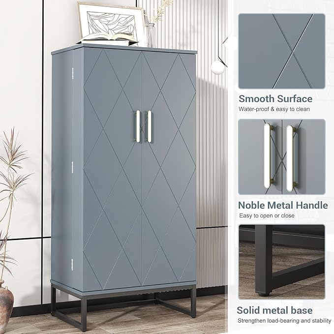 kepptory 51" Kitchen Pantry Storage Cabinet, Freestanding Pantry Cabinets with Doors andAdjustable Shelves, Buffet Cupboards Storage Cabinet for Home Office Use, DinningRoom(Grey)