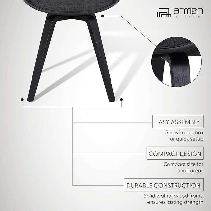 Armen Living Summer Contemporary Dining Chair in Black Brush Wood Finish and Charcoal Fabric - Set of 2