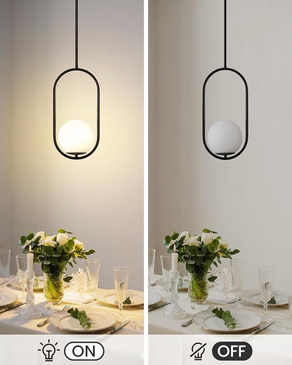 Yunnix Pendant Lights Kitchen Island, Pendant Light Fixtures, Modern Black Globe Glass Pendant Lighting, Mid Century Chandelier One Light for Bathroom Bedroom Dining Room(Bulb Not Included)