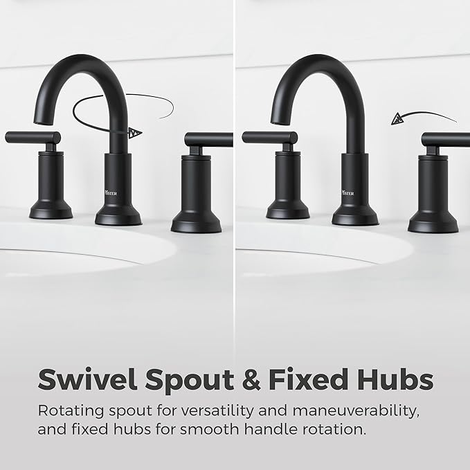 Pfister Capistrano 8 in Widespread 3 Hole Matte Black Bathroom Sink Faucet with 2 Handles, Push & Seal Drain, NSF Certified, Spot Defense Finish for Vanity LF049CSOSDB