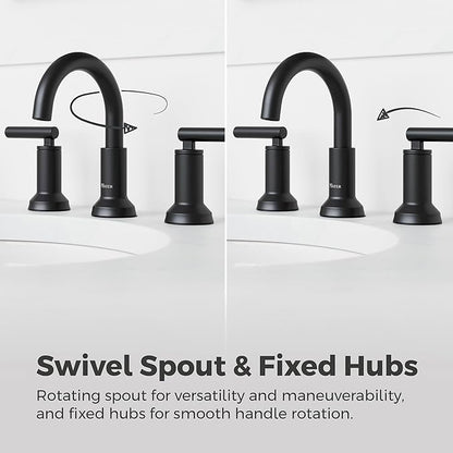 Pfister Capistrano 8 in Widespread 3 Hole Matte Black Bathroom Sink Faucet with 2 Handles, Push & Seal Drain, NSF Certified, Spot Defense Finish for Vanity LF049CSOSDB