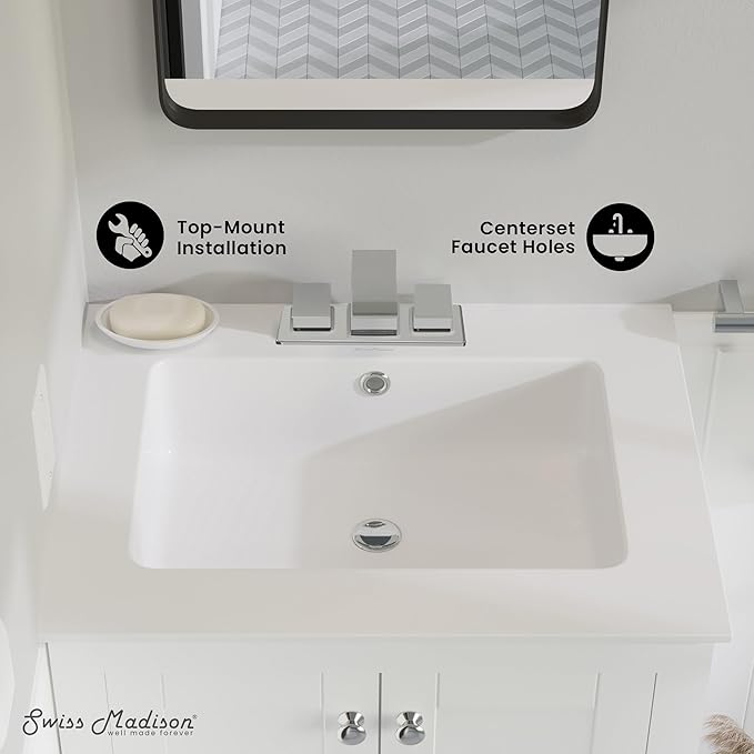 Swiss Madison Well Made Forever SM-VT327-3 Voltaire Vanity Top Sink, Glossy White