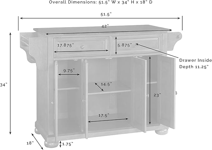 Crosley Furniture Alexandria Stainless Steel Top Rolling Kitchen Island Storage Cart, Spice Rack, White