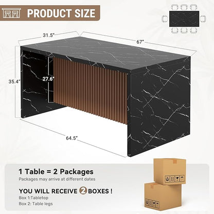 67" Large Modern Rectangle Dining Table for 4-6 People, Imitation Marble Island Table with LED Lights for Kitchen,Dining Room, Bar, Office, Living Room